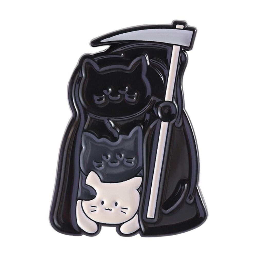 Three Cats Grim Reaper Enamel Pin | Cute Spooky Cat Stack Pin | Gothic Aesthetic